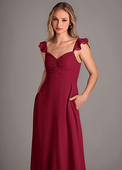 Azazie Kaylyn Bridesmaid Dresses Burgundy A-Line Ruched Chiffon Dress image2