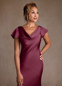 Azazie Shelby Mother of the Bride Dresses Mulberry Mermaid Pleated Stretch Satin Dress image6