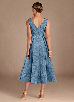 Azazie Fulton vestidos de madre de la novia Vestido de Azul Acero de Devorado Floral de Corte En A con Plisado image3