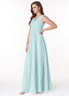 Azazie Flora Bridesmaid Dresses Sea Glass A-Line Pleated Chiffon Dress image3