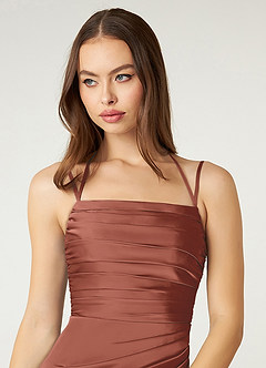 Azazie Desi Brautjungfernkleider Etui Halter Korsett Stretch-Satin Kleid Rotbraun image6