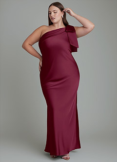 Azazie Yuanna Bridesmaid Dresses Mulberry Mermaid One Shoulder Stretch Satin Dress image11