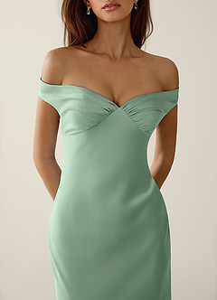 Gwendonme Agave Green Satin Crystal Linen Prom Dress image5