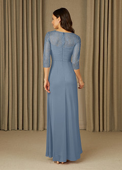 Azazie Zolla Mother of the Bride Dresses Dusty Blue A-Line Lace Chiffon Dress image2