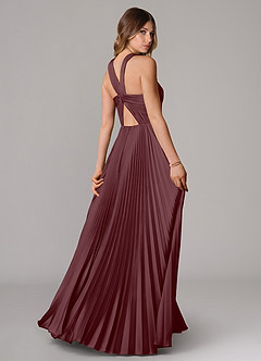 Azazie Afra Bridesmaid Dresses Sangria A-Line Pleated Stretch Satin Dress image2