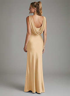 Azazie Elena Bridesmaid Dresses Gold Mermaid Pleated Stretch Satin Dress image2