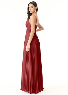 Azazie Vini Bridesmaid Dresses Rust A-Line V-Neck Pleated Chiffon Dress image4