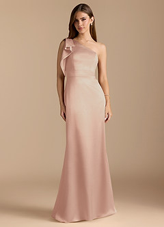 Azazie Rinna Bridesmaid Dresses English Rose Mermaid Ruched Metallic Satin Dress image1
