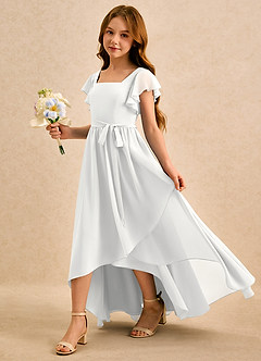 Azazie Milly Girls Formal Abiti da Ragazza di Fiori Abito A-Line in Chiffon Plissettato Bianco image6