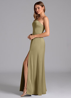 Azazie Trina Bridesmaid Dresses Moss Green A-Line One Shoulder Stretch Satin Dress image5