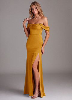 Azazie Saige Brautjungfernkleider Etui Schulterfrei Stretch-Satin Kleid Butterscotch image5
