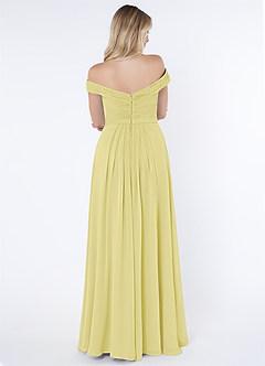 Azazie Audrianna Bridesmaid Dresses Lemon Sorbet A-Line Off-The-Shoulder Gathered Chiffon Convertible Dress image2