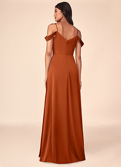 Azazie Ocean Brautjungfernkleider A-Linie V-Hals Gefaltet Stretch-Satin Kleid Gebranntes Orange image2