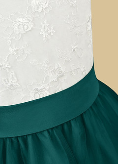Azazie Vetty Flower Girl Dresses Ivory Peacock A-Line Lace Tulle Dress image11