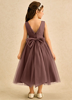 Azazie Macaron Flower Girl Dresses Espresso A-Line Pleated Tulle Dress image2