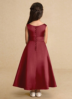 Azazie Lindy Flower Girl Dresses Pomegranate A-Line Pleated Matte Satin Dress image7