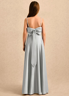 Azazie Gracie Girls Formal Robe Demoiselle D'honneur Fillette Robe Trapèze en Satin extensible Encolure en Forme de Cœur Argent image2