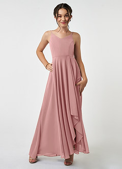 Azazie Collette Junior Dusty Rose A-Line Ruched Chiffon Dress image1