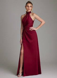 Azazie Gracelynn Bridesmaid Dresses Burgundy Sheath Pleated Stretch Satin Dress image6