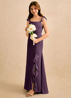Azazie Novalie Girls Formal Flower Girl Dresses Plum Mermaid Bow Stretch Satin Dress image2