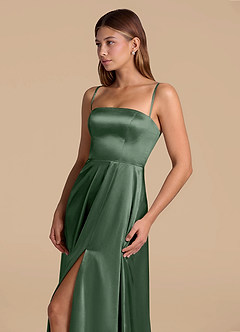 Azazie Wren 신부 들러리 드레스 A라인 스트랩리스 메탈릭 새틴 바닥 길이 드레스 image6