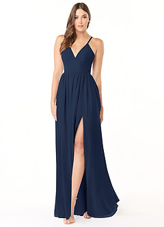 Azazie Aaida Brautjungfernkleider A-Linie Korsett Chiffon Kleid Dunkelmarine image1