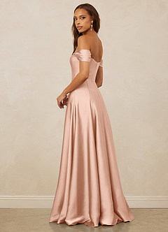 Christian Siriano Bridal for Azazie 1002 Bridesmaid Dresses Rose Gold A-Line Off the Shoulder Stretch Satin Convertible Dress image3