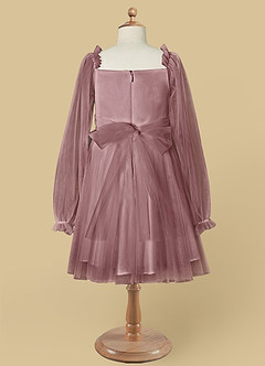 Azazie Aya Flower Girl Dresses Dusty Rose A-Line with Sleeves Tulle Dress image7