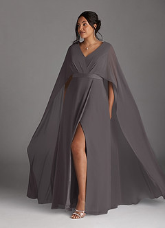 Azazie Isa Mother of the Bride Dresses Steel Grey A-Line V-Neck Pleated Chiffon Dress image10