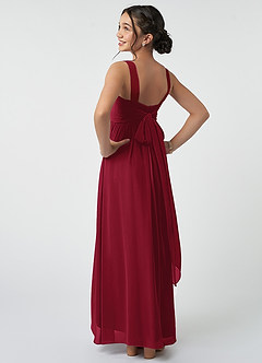 Azazie Kora Junior Burgundy A-Line Pleated Chiffon Dress image4