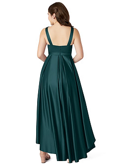 Azazie Inaya Junior Pine A-Line with Belt Stretch Satin Dress image2