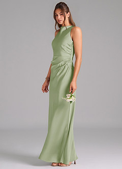 Azazie Evadne Bridesmaid Dresses Dusty Sage A-Line Pleated Stretch Satin Dress image1