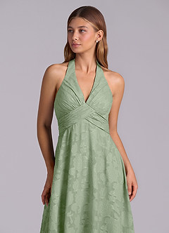 Azazie Tessie 신부 들러리 드레스 A라인 주름진 플로럴 번아웃 바닥 길이 드레스 image7