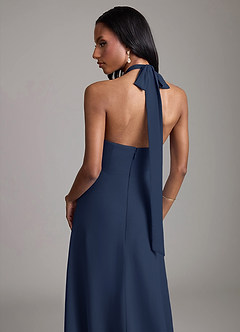 Azazie Tracie Robes de demoiselle d'honneur Robe Trapèze en Mousseline de soie Plissée Bleu Marine Foncé image7