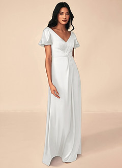 Azazie Soren Bridesmaid Dresses White A-Line Pleated Stretch Satin Dress image4