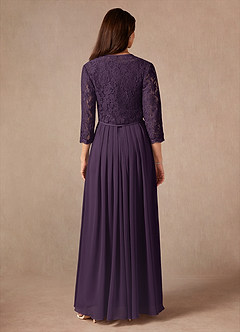 Azazie Ainsling Mother of the Bride Dresses Plum A-Line Square Neckline Lace Chiffon Dress image2