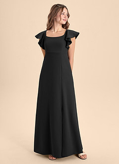 Azazie Bondi Junior Abito A-Line in Crepe Elasticizzato Spacco Laterale Nero image4