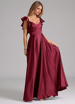 Azazie Leilani Bridesmaid Dresses Burgundy A-Line Ruched Stretch Satin Dress image4