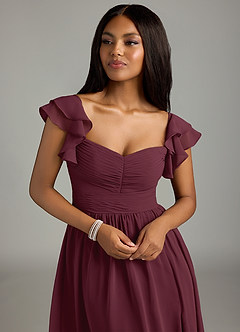 Azazie Anaya Bridesmaid Dresses Cabernet A-Line Pleated Chiffon Dress image6