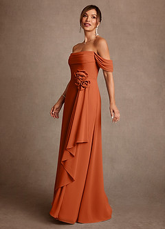 Azazie Amherst Abiti per la Madre della Sposa Abito A-Line in Chiffon a Spalla Scoperta Arancia Bruciata image4