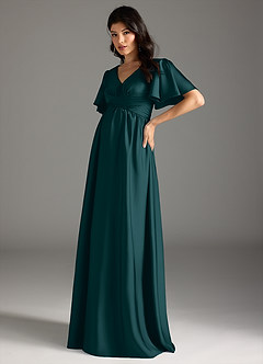 Azazie Verna Maternity Bridesmaid Dresses A-Line Ruched Stretch Satin Floor-Length Dress image4