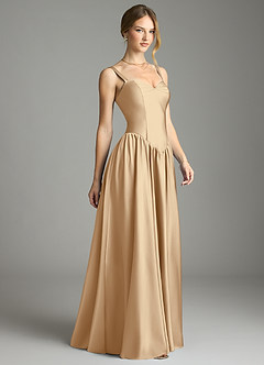 Azazie Evadina Vestidos de damas de honor Vestido de Champán de Satén Elástico de Corte en A con Corsé image4