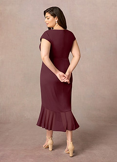 Azazie Renetta Mother of the Bride Dresses Cabernet Sheath V-Neck Pleated Mesh Dress image11
