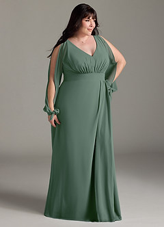 Azazie Matilda Bridesmaid Dresses Eucalyptus A-Line Long Sleeve Chiffon Dress image12