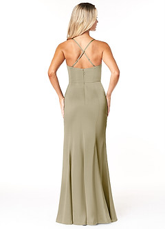Azazie Marzia Bridesmaid Dresses Moss Green Sheath Cowl Pleated Stretch Satin Dress image3
