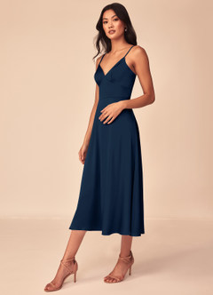 Azazie Dottie Bridesmaid Dresses Dark Navy A-Line Stretch Satin Dress image4