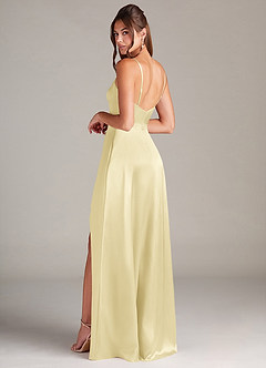 Azazie Sarella Bridesmaid Dresses Lemon Sorbet A-Line Pleated Stretch Satin Dress image4
