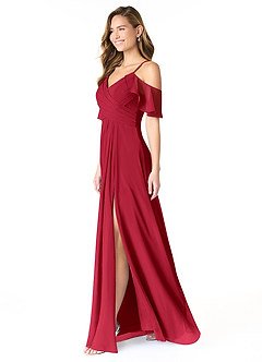 Azazie Dakota Brautjungfernkleider A-Linie V-Hals Gefaltet Chiffon Kleid Scharlachrot image5