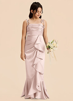 Azazie Ryan Junior Blushing Pink Sheath Bow Stretch Satin Dress image3