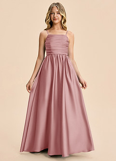 Azazie Kai Junior Vestido Rosa Polvorienta de Satén Elástico de Corte en A con Plisado image5